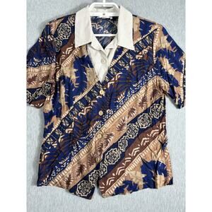 Vintage 80s Teddi Top Size M Cottagecore Rayon Floral Short Sleeve Button